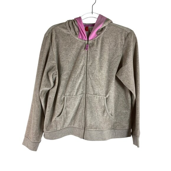 Josie Sport Pink & Grey Hoodie Large Velour Athleisure Casual Jacket Stretch Y2K - Picture 1 of 5